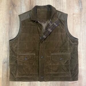 ROUNDTREE & YORKE | Men's Brown Suede Premium Leather Quilted Vest